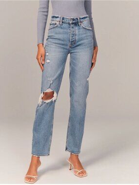 ABERCROMBIE & FITCH The Dad High Rise distressed denim jean medium Wash Size 4